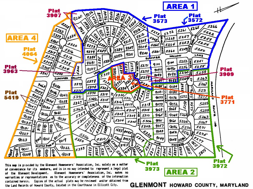 Area map of Glenmont showing sections and plats
